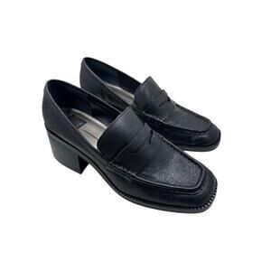 Dolce Vita Black Leather Block Heel Loafers Size 9 Square Toe‎ Penny Officecore